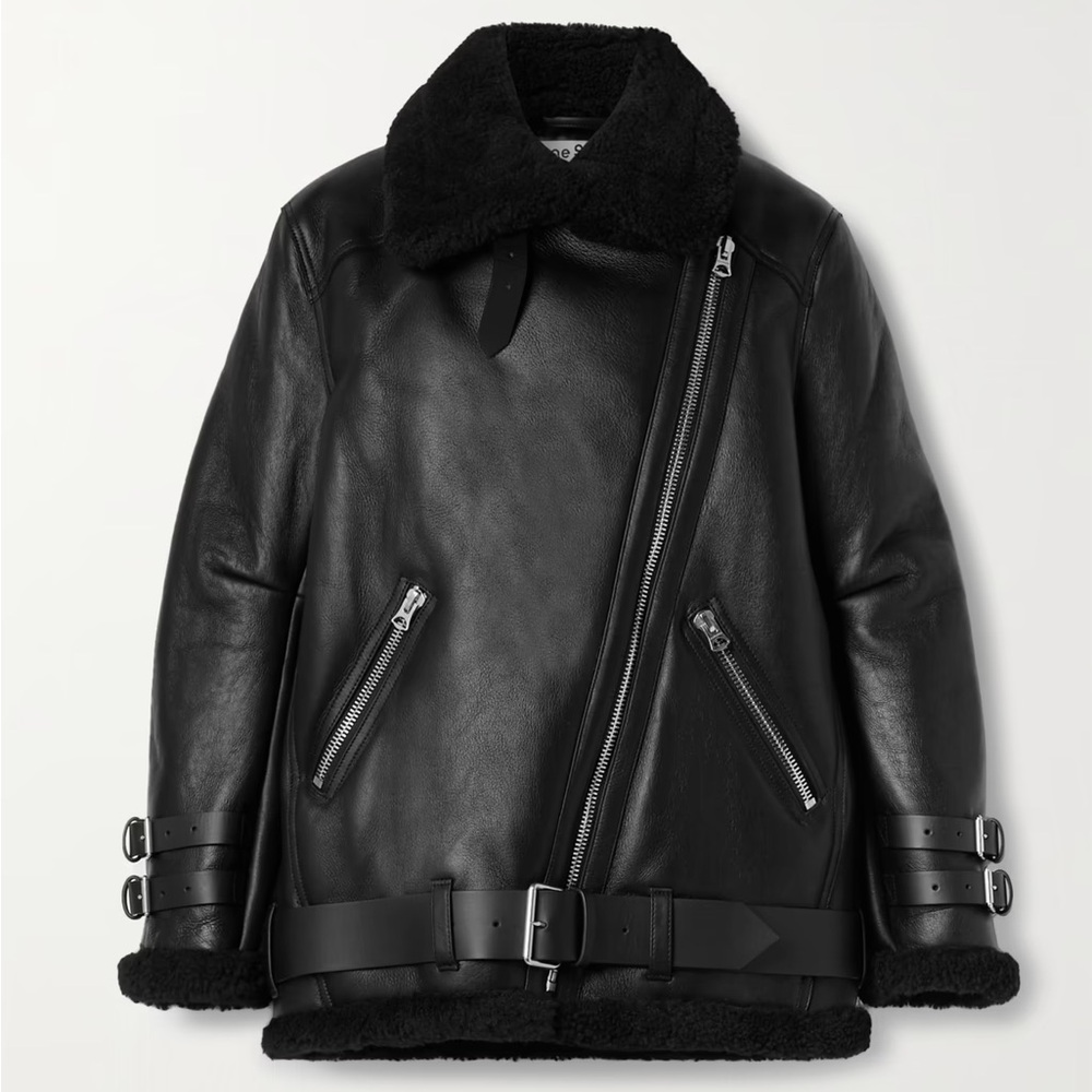 Acne Studios Velocite Leather-trimmed Shearling Biker Jacket